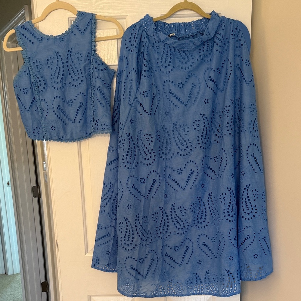 Blue Eyelet Women's Dress Set